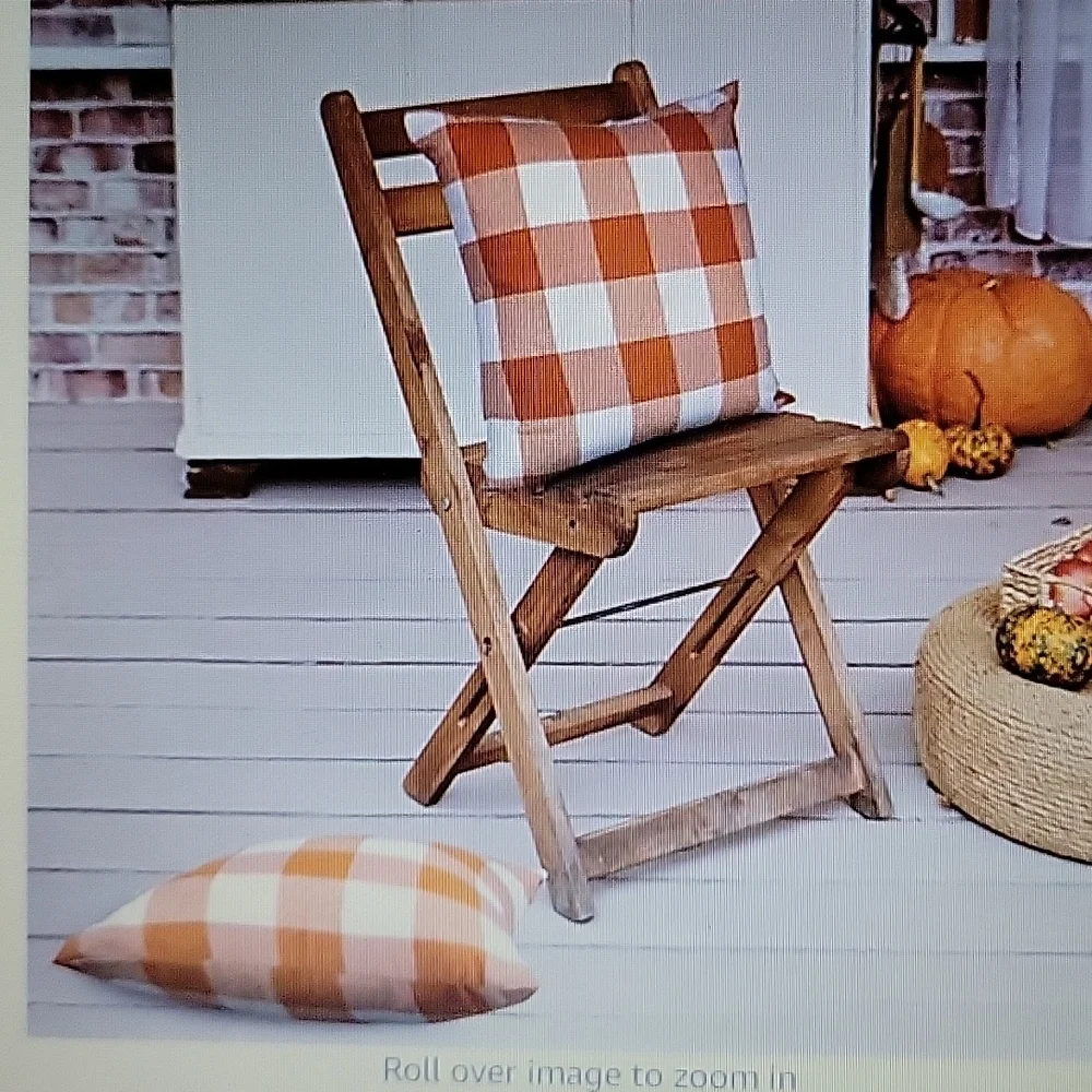 Set Of 2 orange & white Buffalo check pillow covers 16 x 16 inch linen New …